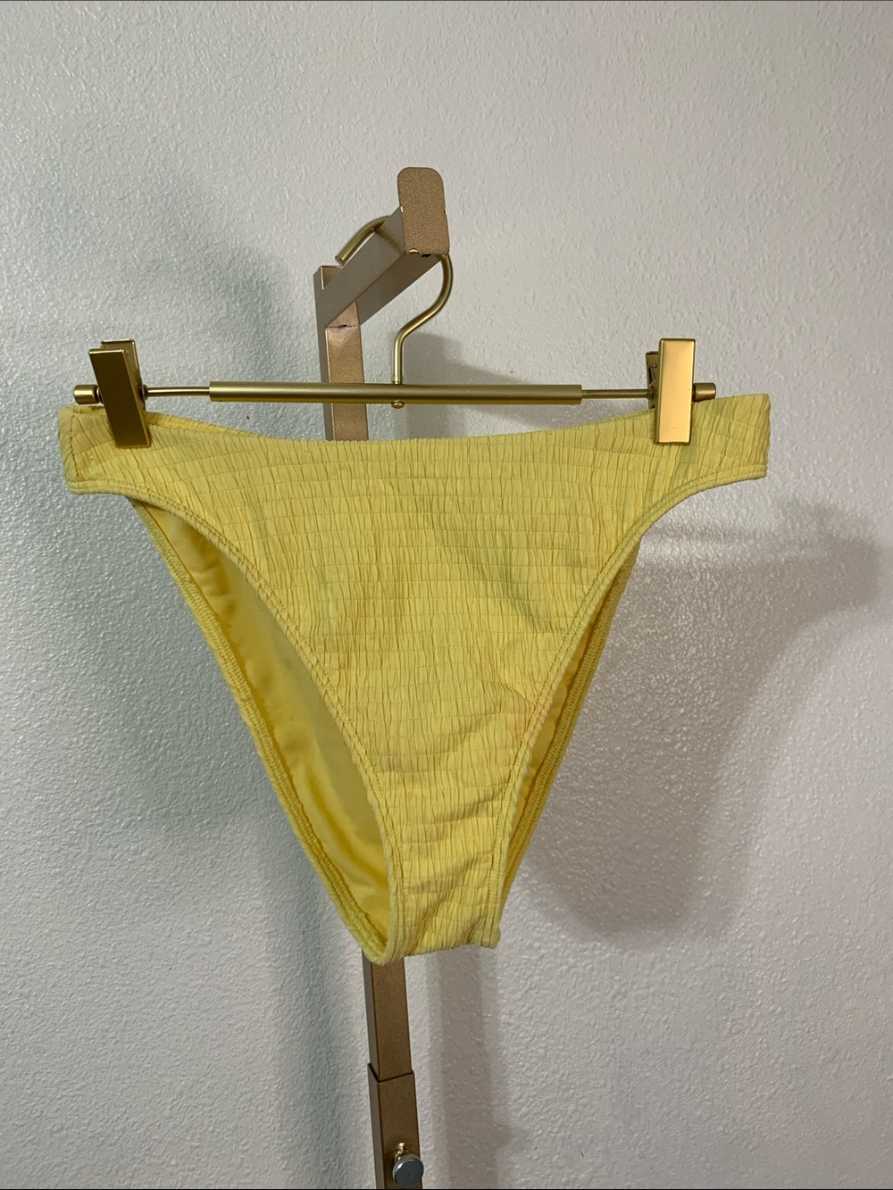 Abercrombie & Fitch Yellow Smocked High-Cut Bikini Bottoms- Small